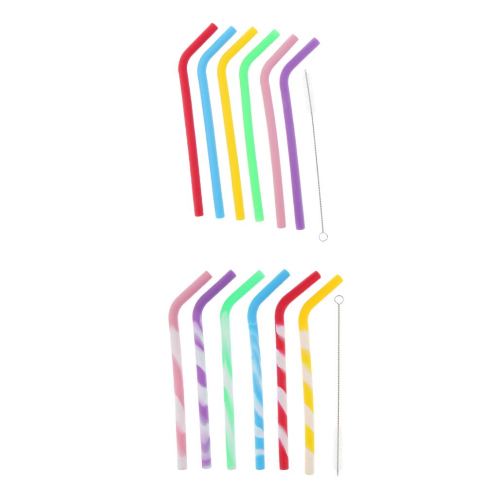 6 штук цветных силиконовых соломинок для питья чая с чистящей щеткой В