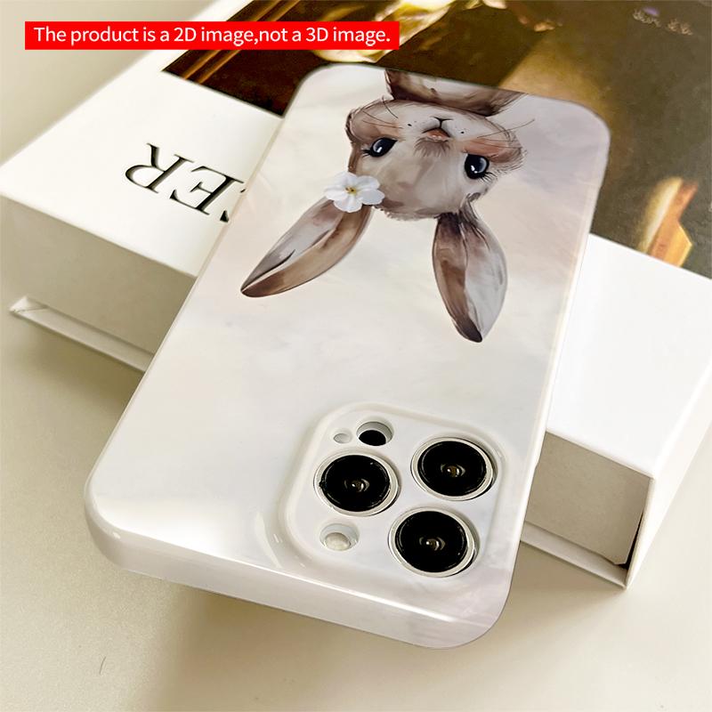 2DFlat Adorable Bunny with White Flower Watercolor Art compatible with iPhone 18 Pro Max 17 16 15 14 13 12 11