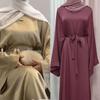 Cross-border TikTok Women's Casual Muslim Plus Size Tie-Up Long Robe Dress