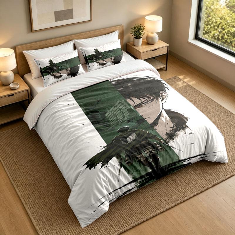 3Pcs Bedding SetAttack on Titan Soft Bed Sheet and Two Pillowcases Home Bedroom Decor