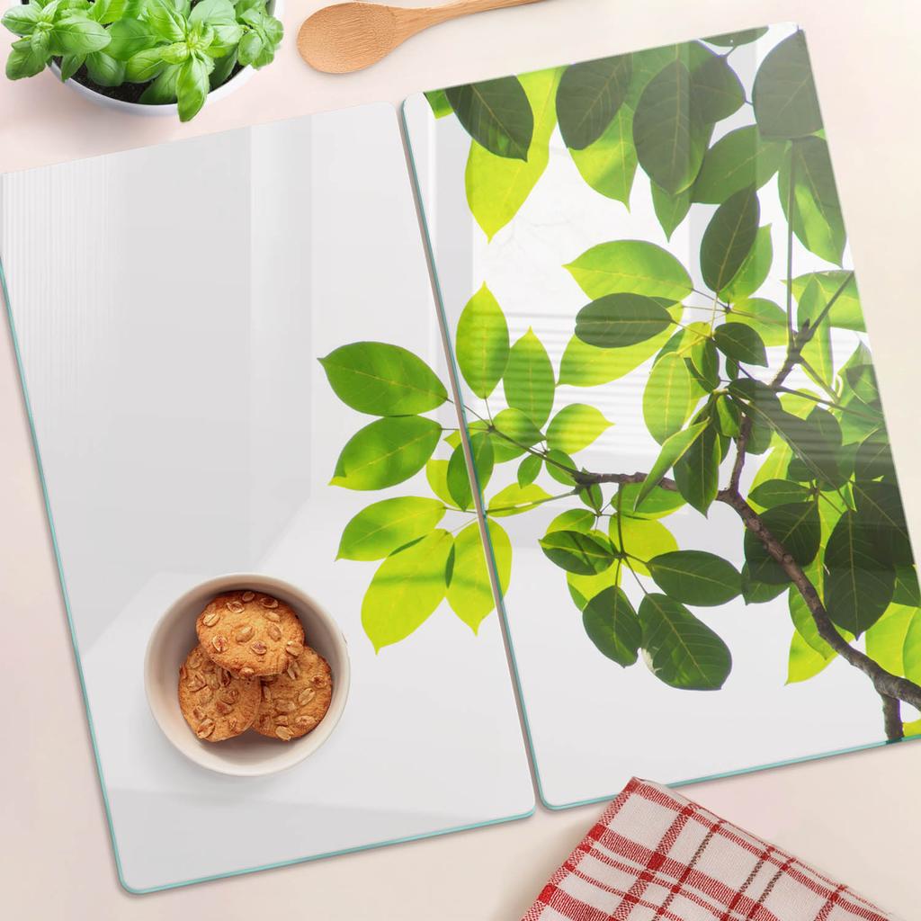 Hartowane Deski Kuchenne Szklane Z Grafiką 2 Sztuki Liście 2X30X52 Cm