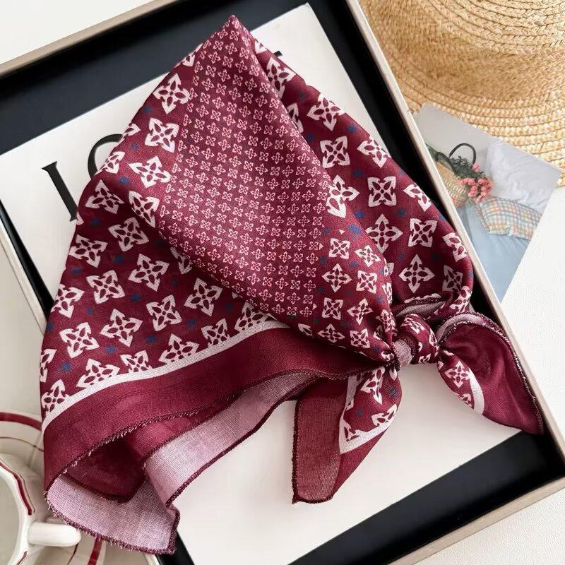 French polka dot hair accessories flower cotton and linen silk scarf square scarf high-end sunscreen neck scarf headscarf scarf