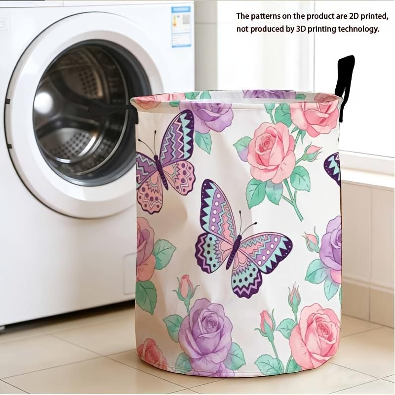 1pc, Butterfly Rose Pattern Laundry Basket, Suitable for Storing Clothes and Miscellaneous Items in the Bathroom, Bedroom, and Wardrobe, with Both Hom
