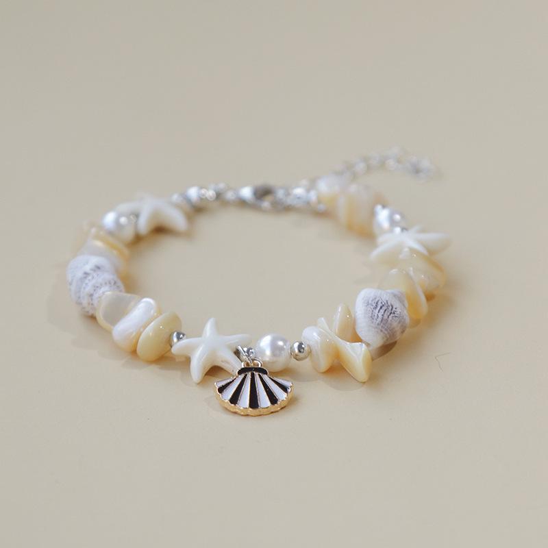 Handmade Seashell & Crushed Stone Bracelet with Lobster Clasp - Perfect Summer Travel Souvenir