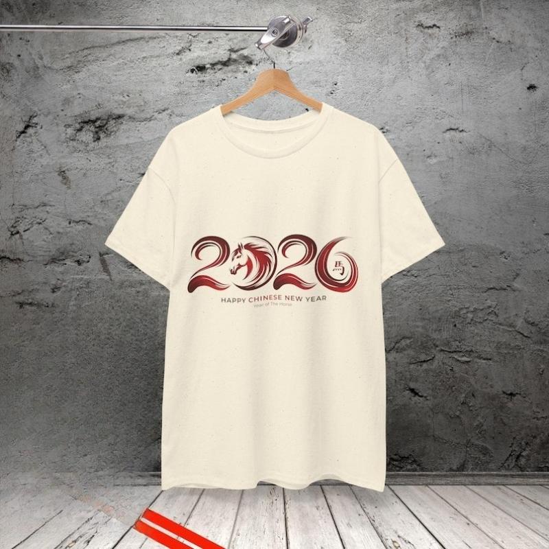 Year of Horse Unisex Shirt Lunar New Year Chinese Zodiac Simple Letters Printed Cotton Tshirt Tops Crewneck Fashion Tees
