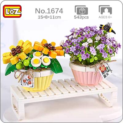 LOZ 1674 вечный цветок, детское дыхание, горшок с маргаритками, трава, растение, полка, модель, мини-блоки, кирпичи, строительные игрушки для детей, без коробки