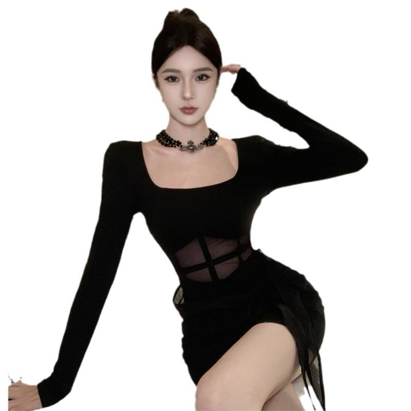 Women's Sexy Spice Girls Mesh Perspective Waist Skinny Dress