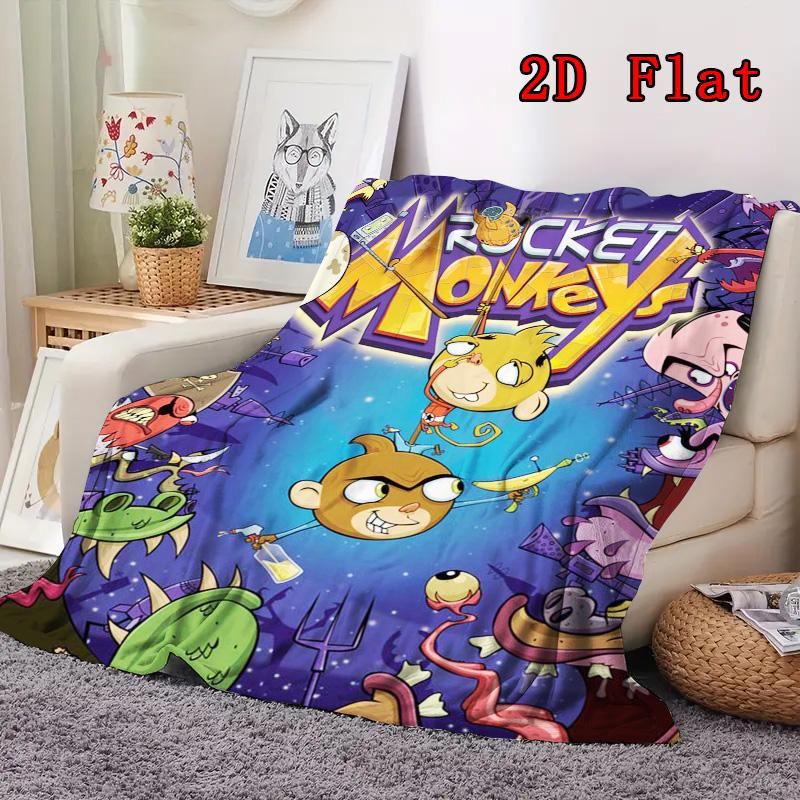 Rocket Monkey space adventure 2D Flat Pattern Flannel Blanket High quality All Seasons Warmth and Comfort Perfect for Christmas Gifts.