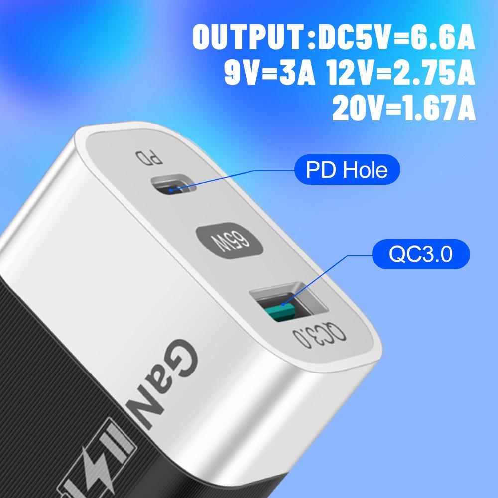 Новое 33-ваттное USB-зарядное устройство GaN с QC 3.0 и PD, поддерживает быструю зарядку 9 В и 12 В - Стандарт США/ЕС.