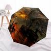Streetcar Sunset Misty Evening Themed Automatic Opening and Closing Umbrella, Brightly Colored 8 rib Portable Umbrella, Suitable for Men and