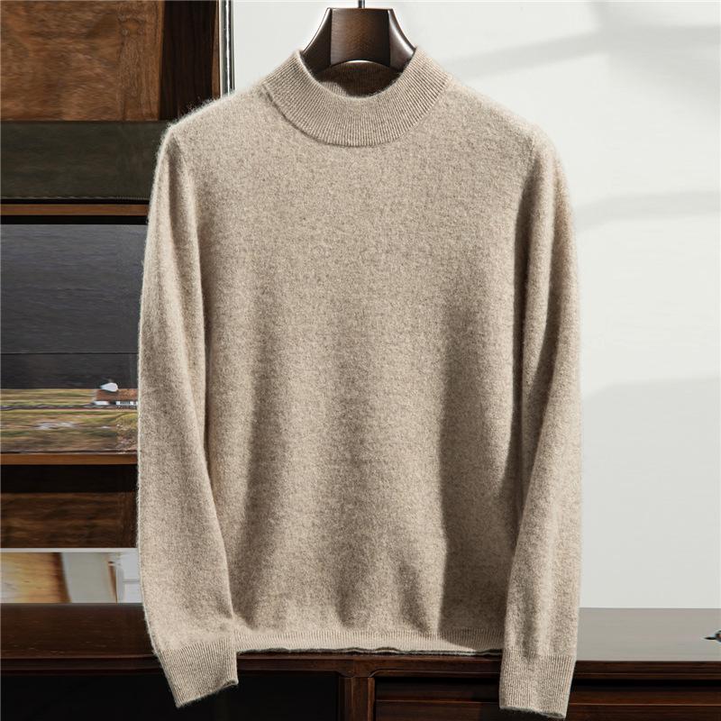 Мужской однотонный кашемировый свитер с высоким воротником - Осень/Зима 2025 Business Casual Свободный крой