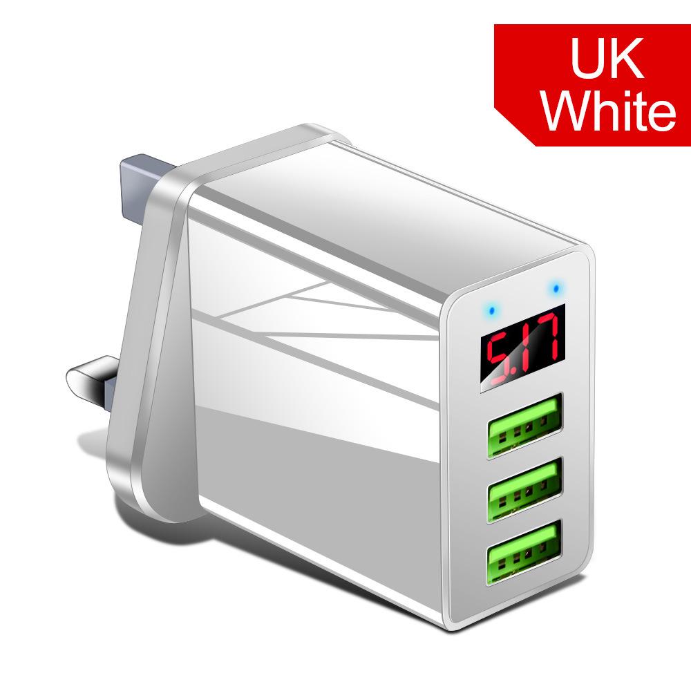3-портовое USB-зарядное устройство с экраном - Адаптер питания для розетки UK, US, EU для путешествий