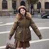 Pie Overcomes Women's Winter New Fleece Thickened Down Cotton Jacket Large Pocket Loose Cotton Jacket Waist Jacket Tide