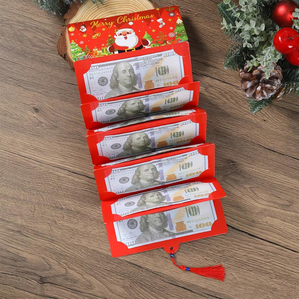 1pcs Christmas Money Holder Wallet Greeting Card Folding Cash Holder Red Envelope For New Year Thanksgiving Gift Party Money Box