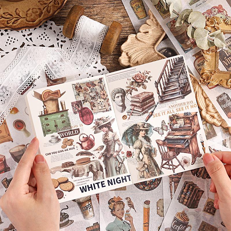 1book/24pcs Vintage Large Size Sticker Book, Die-Cut Scrapbooking Decals for DIY Journal Craft