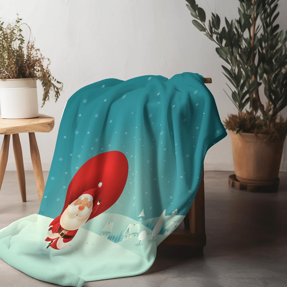 Cozy Throw Blanket Christmas Santa Claus Festive Holiday Decor Soft Warm Flannel Fleece Gift Home Bedroom Living Room Dorm