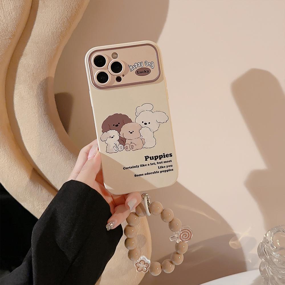 Retro ins dog-themed phone case suitable for iPhone 17, Apple 15, 13 Pro Max, 11, XS, 16 with bracelet, soft and cute
