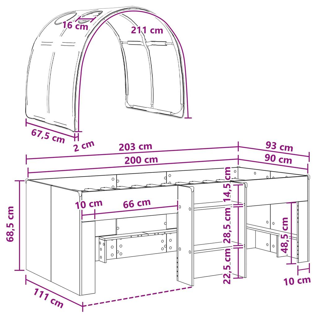 Kids High Bed with Tunnel White and Light Blue Particleboard
