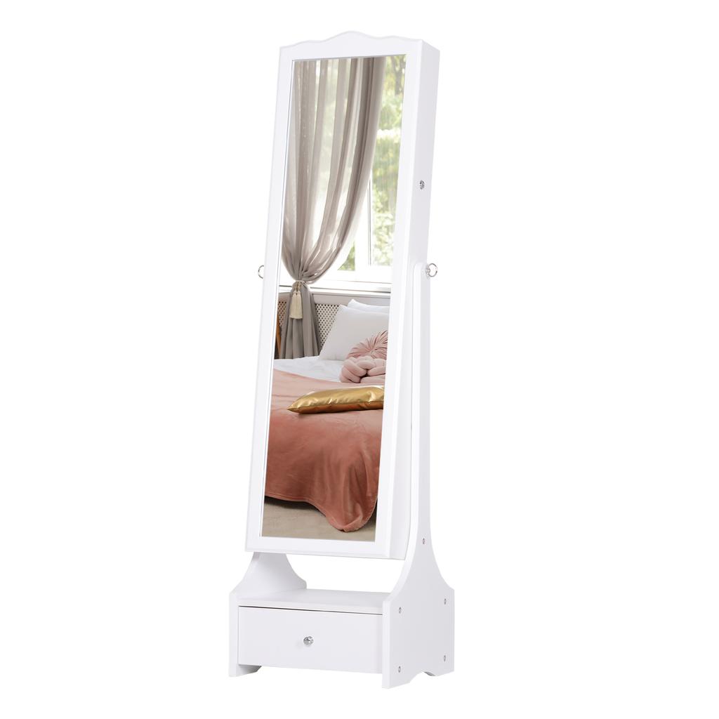 Jewelry Mirror Cabinet, Standing, LED Lights, Lock, Drawers, Foldable Table, 45 x 36 x 150 cm