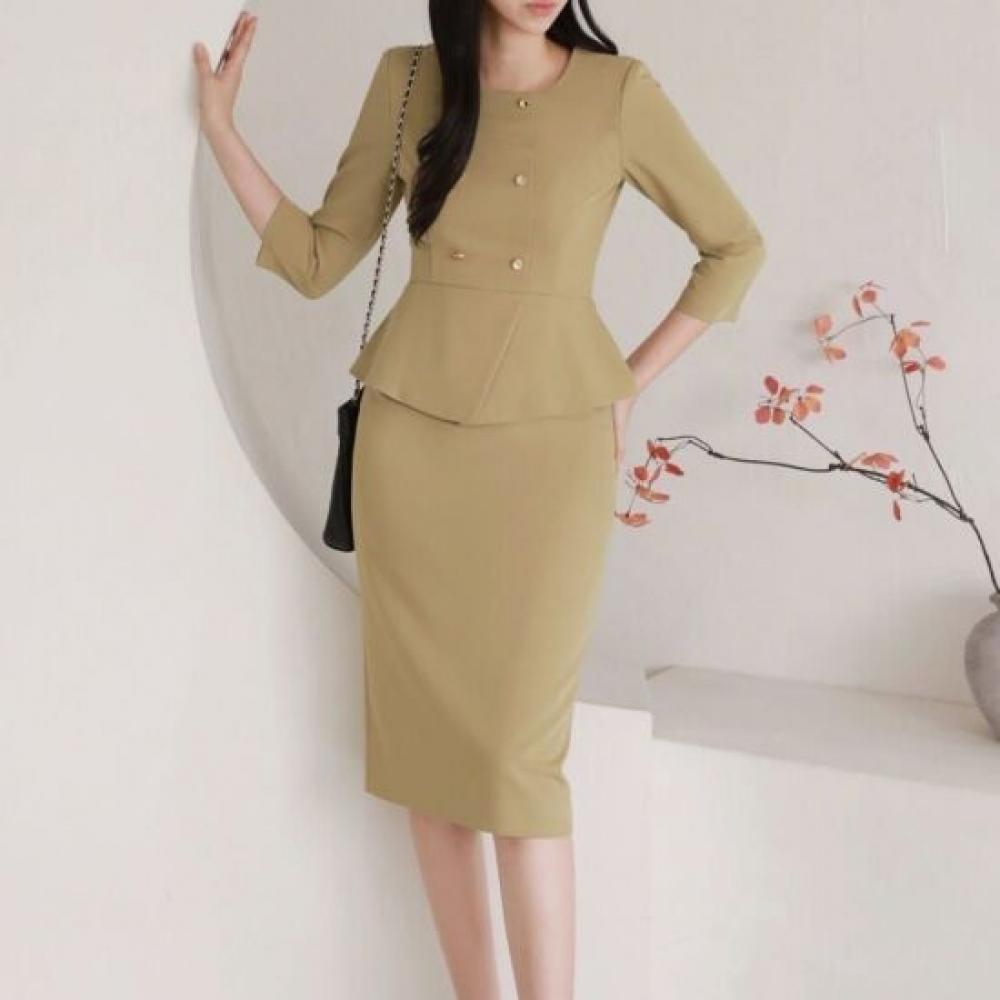 Стиль Латте Женский S 2-Piece Suit dreSS Круглый Вырез Пеплум H-силуэт 77 Доступно