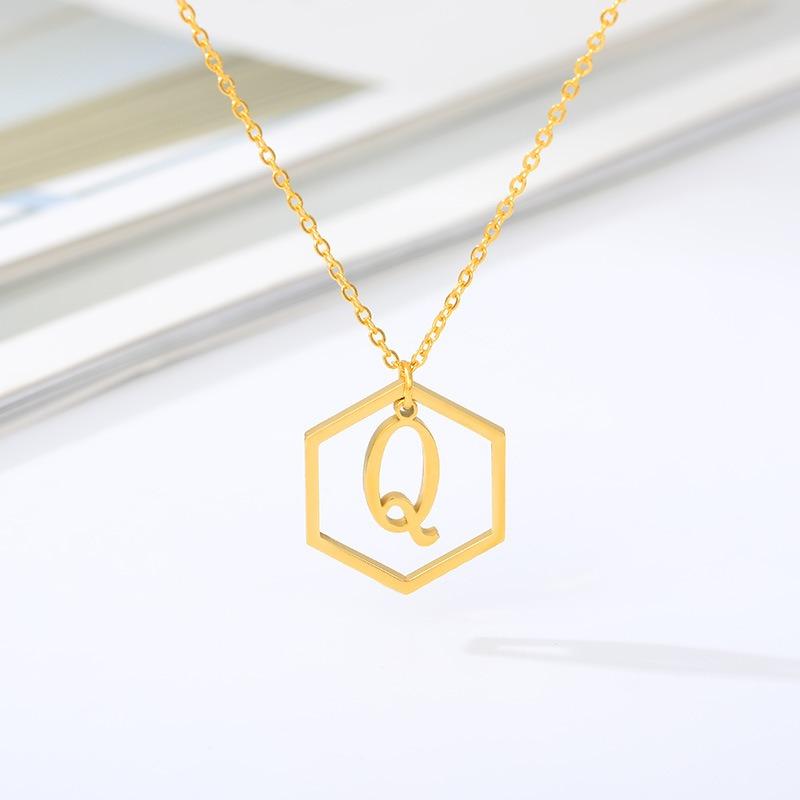 Simple and Stylish English Alphabet Small Fresh K Gold Titanium Steel Necklace Women's Accessories Geometric Collarbone Chain