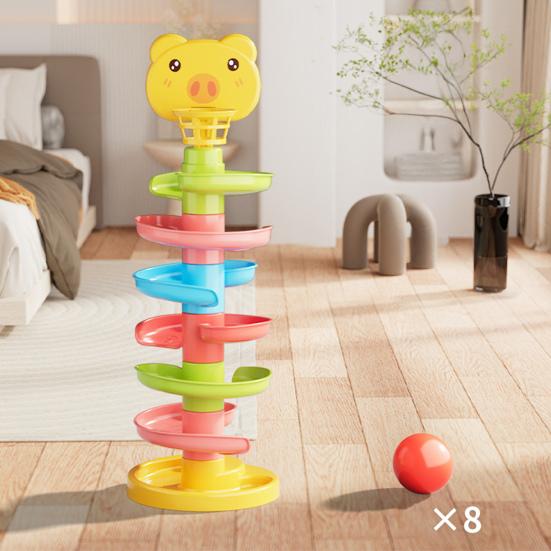 Kids Ball Drop Tower 2/3/5/7/9 Layers Cartoon Pig Marble Run Track Toy Toddlers Boys Girls Educational Rolling Ball Slide Toy