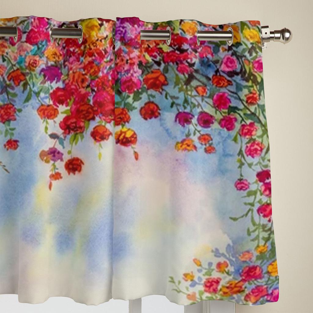 Abstract Watercolor Flowers Window Curtains For Living Room Luxury Bedroom Decor Drapes Kitchen Window Treatments Curtains