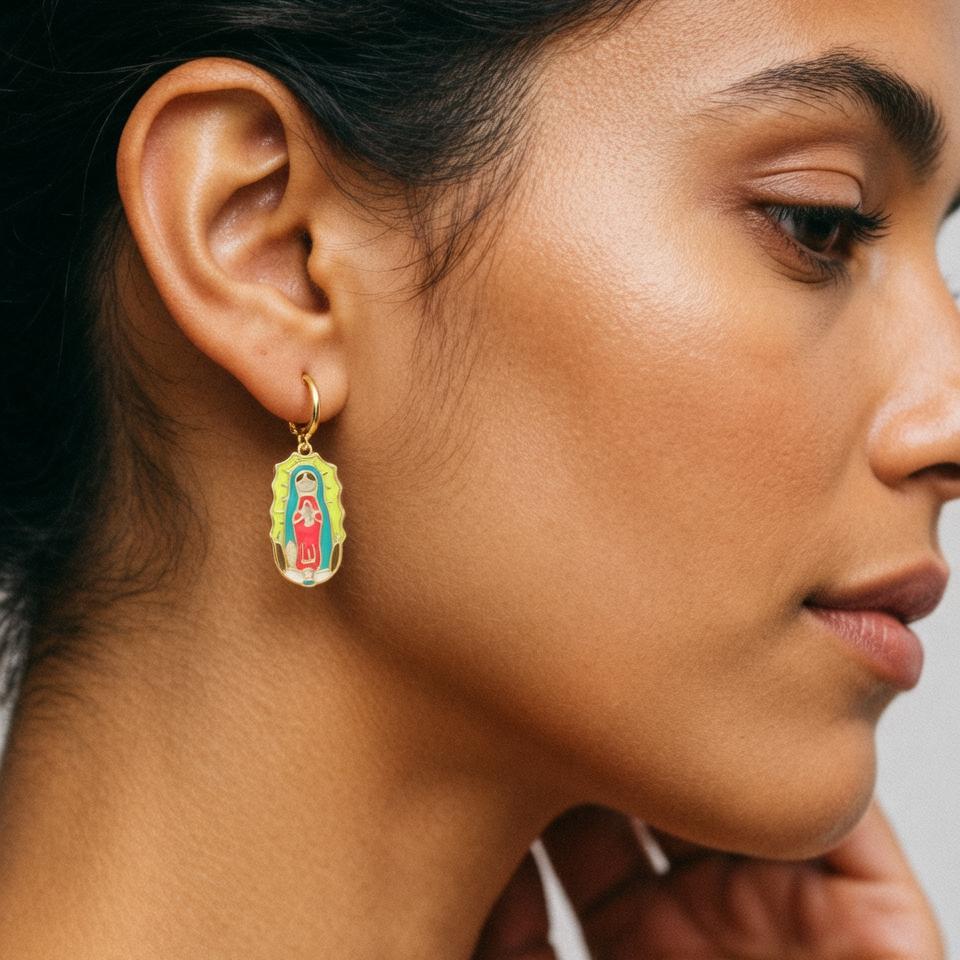 Nidin San Judas Tadeo Virgen de Guadalupe Enamel Drop Earrings For Women Colorful Drip Oil Religious Catholic Ear Jewelry Gifts