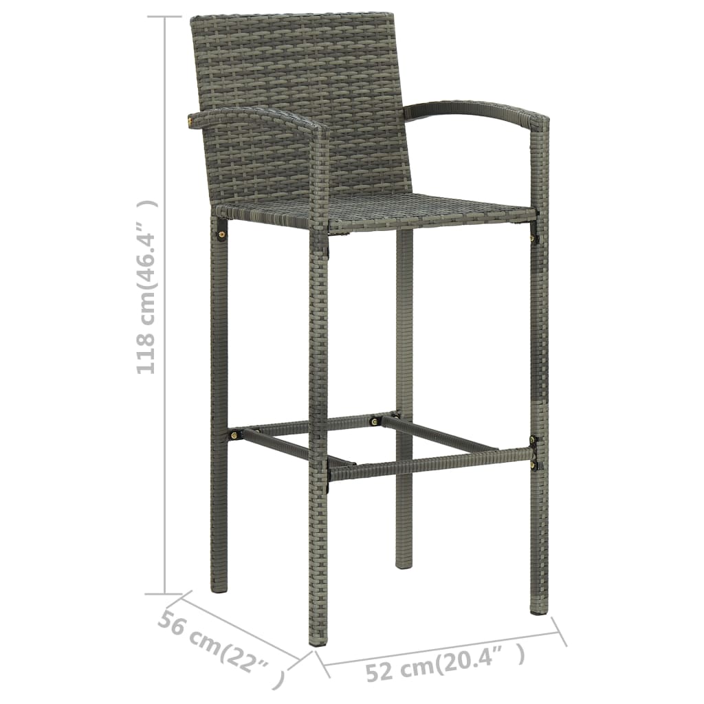 5 Piece Garden Bar Set with Armrests Grey Poly Rattan