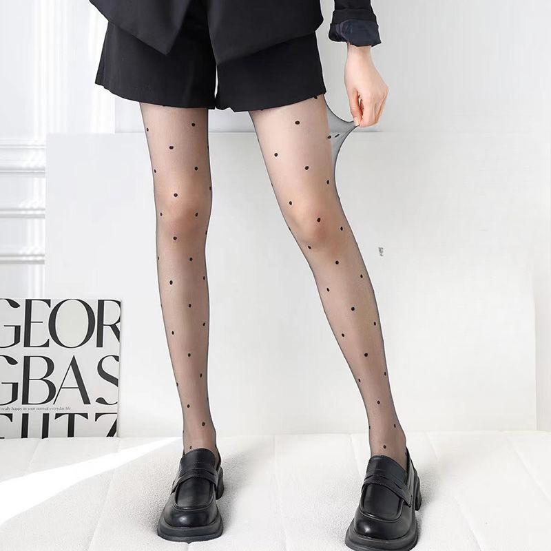 Черные чулки Сексуальные чулки с сердечками Mi-style Колготки в горошек Летние чулки с эффектом «нюд» Черный шелк Jk Ультратонкий стиль