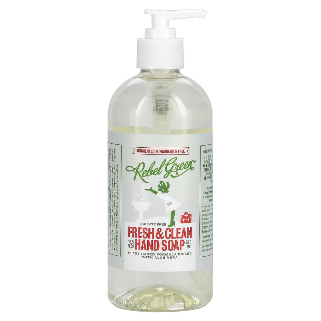Rebel Green Fresh & Clean Hand Soap, Unscented, 16.9 Fl Oz (500 Ml)