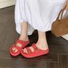 Thick-bottomed Heightening Boken Cool Slippers Women's Summer New Leather Flat-bottomed Casual Belt Buckle One-word Slippers