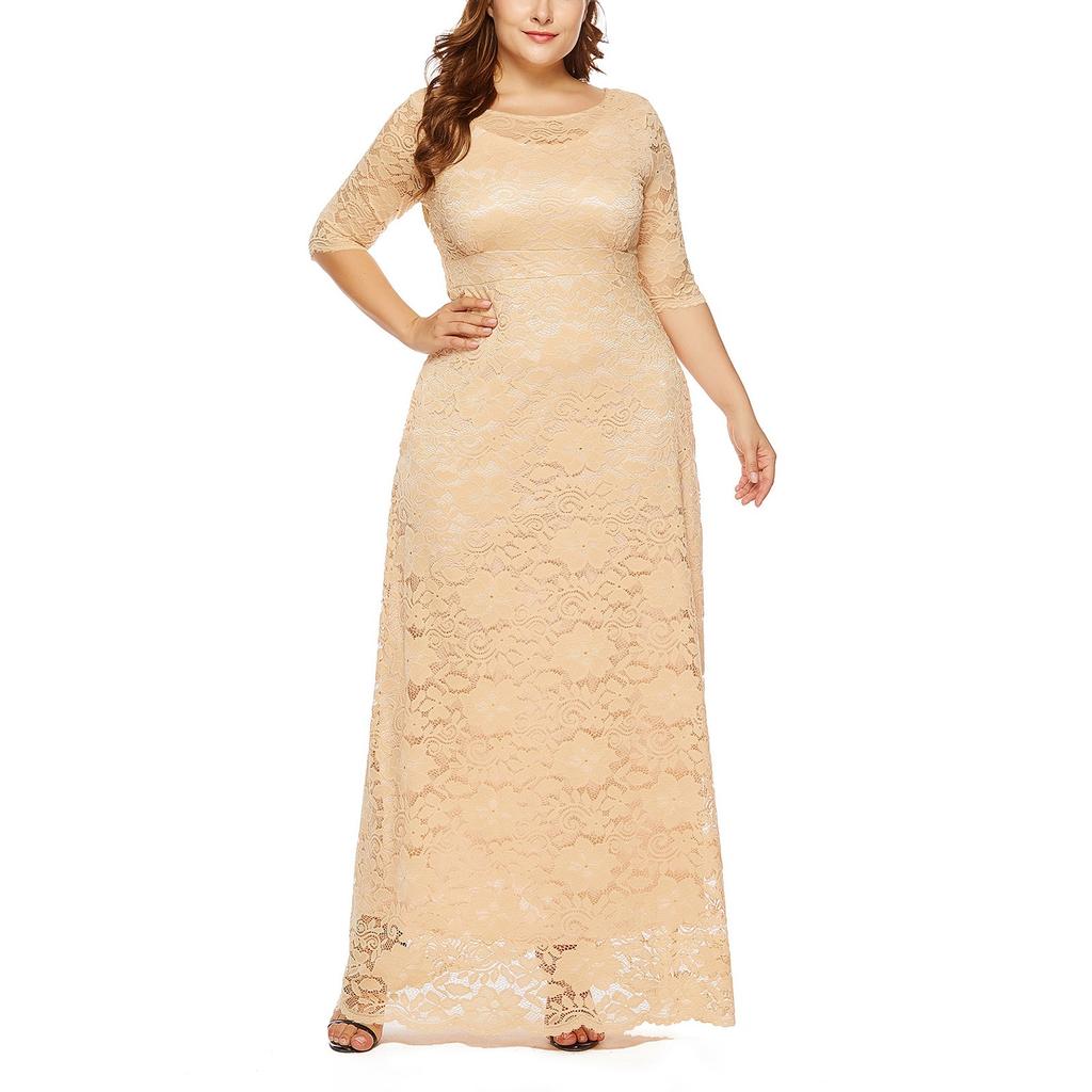 Женское сексуальное большое однотонное кружевное вечернее платье с круглым вырезом, платье высокого качества