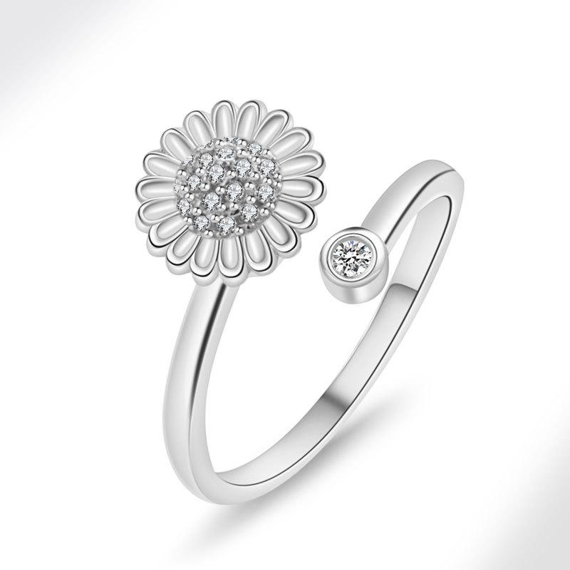 Adjustable Rotating Zircon Flower Ring Versatile Anxiety Relief Stress Reducing Fashion Jewelry For Women