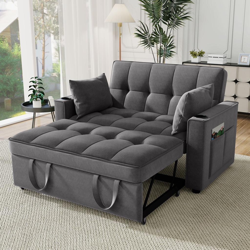 Folding sofa bed, multifunctional sofa with sleep function, with cup holder and cushions, suitable for living room, bedroom, home theater apartment