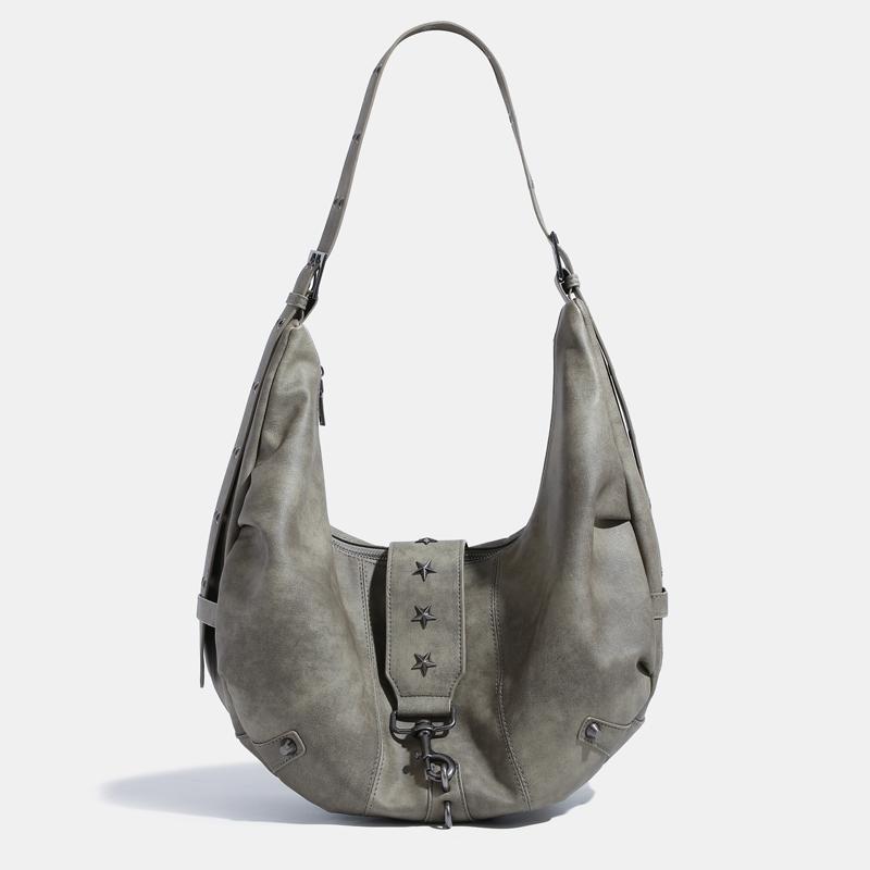 Большие вместительные сумки-тоуты в форме полумесяца для женщин, роскошные дизайнерские сумки и кошельки, новые в винтажном стиле, сумка через плечо с заклепками