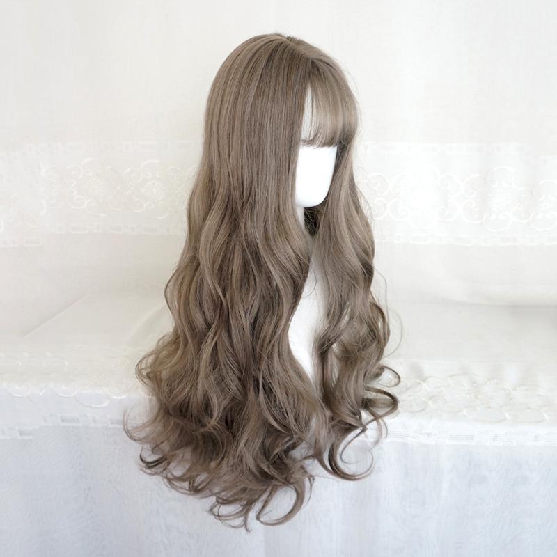 Women's Long Curly Hair Wig - Japanese & Korean Style, Realistic & Natural Look, Fluffy Face-Slimming Big Wave, Synthetic Fiber Cap