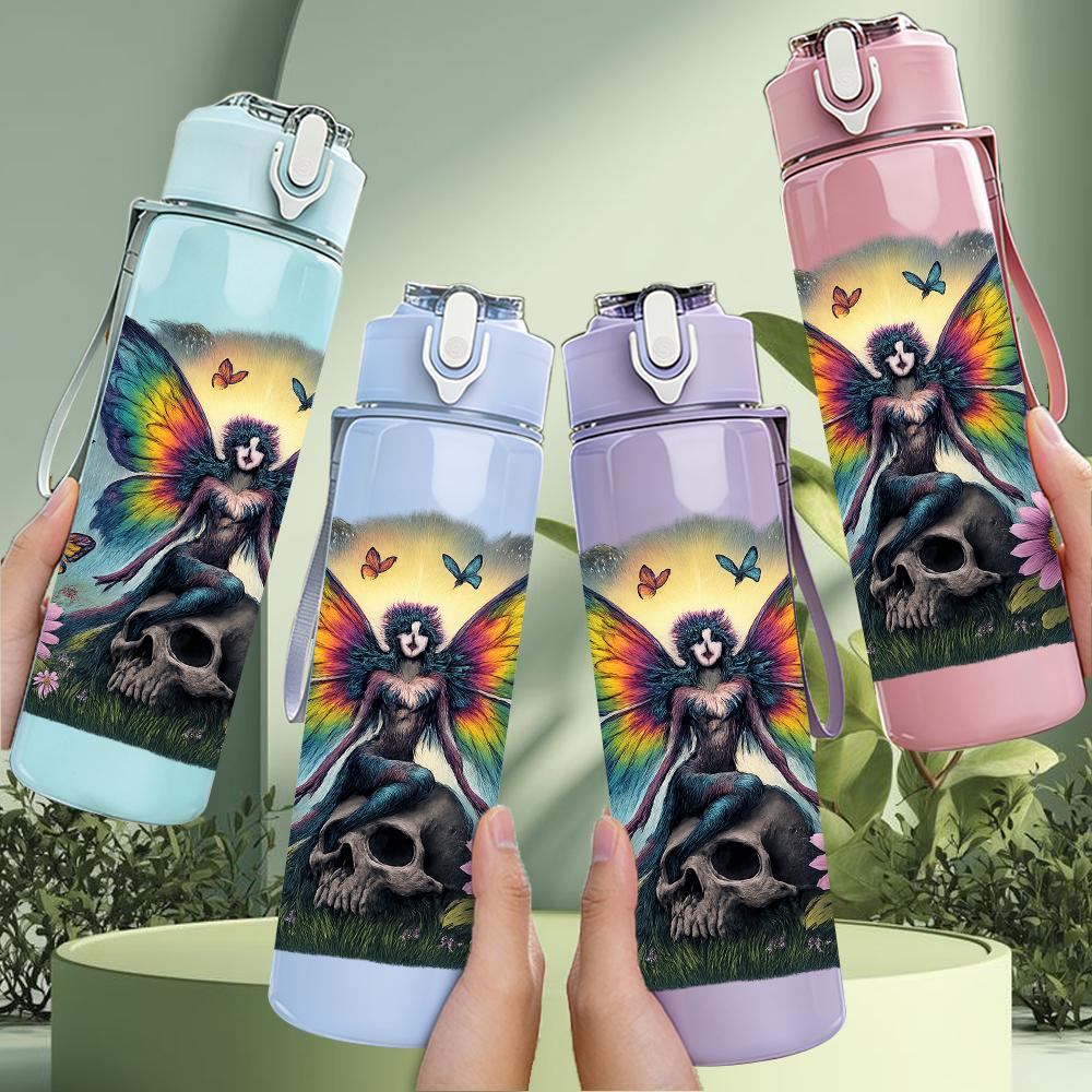 1PC Winged Butterfly Lady Art 750ml Color Plastic Sports Water Bottle Leakproof Flip Straw Lid For Sports Office Home Use