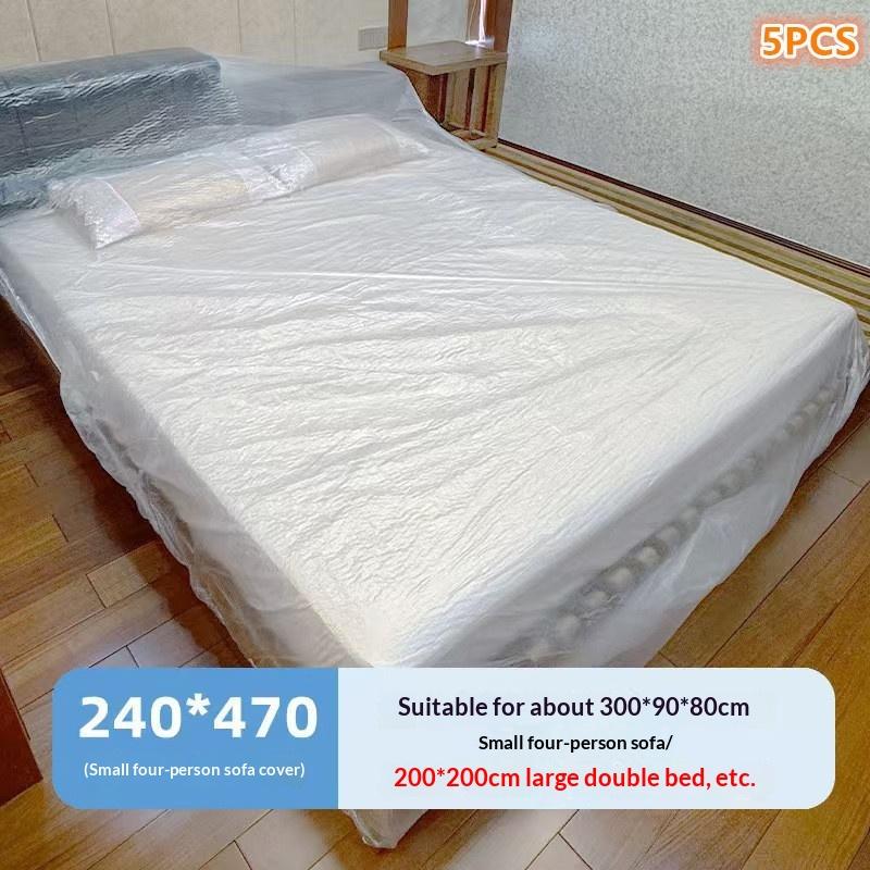5Pcs Easy to Install Transparent Disposable Bed Dust Cover Waterproof Furniture Protector for Moving House Use