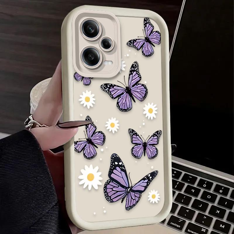 Purple Butterfly And Flower Design Silicone Case For iPhone 17 16 15 14 13 12 11 Pro Max Plus Air