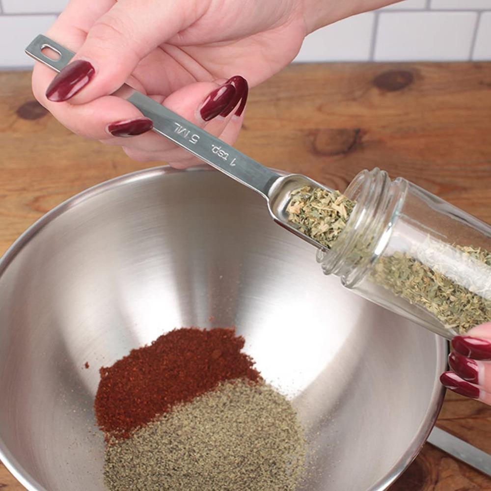 6Pcs Stainless Steel Measuring Spoons with Scale Kitchen Utensil Rectangular Head Cooking Baking Spoon Portable Milk Powder