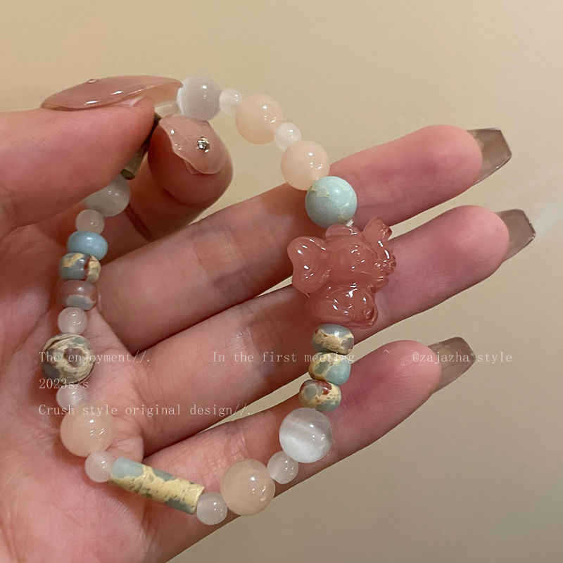 Глазурованный браслет из эластичного шнура с опалом, бамбуковым камнем и слоненком, нишевый дизайн, летний, милый, модный, универсальное украшение для женщин