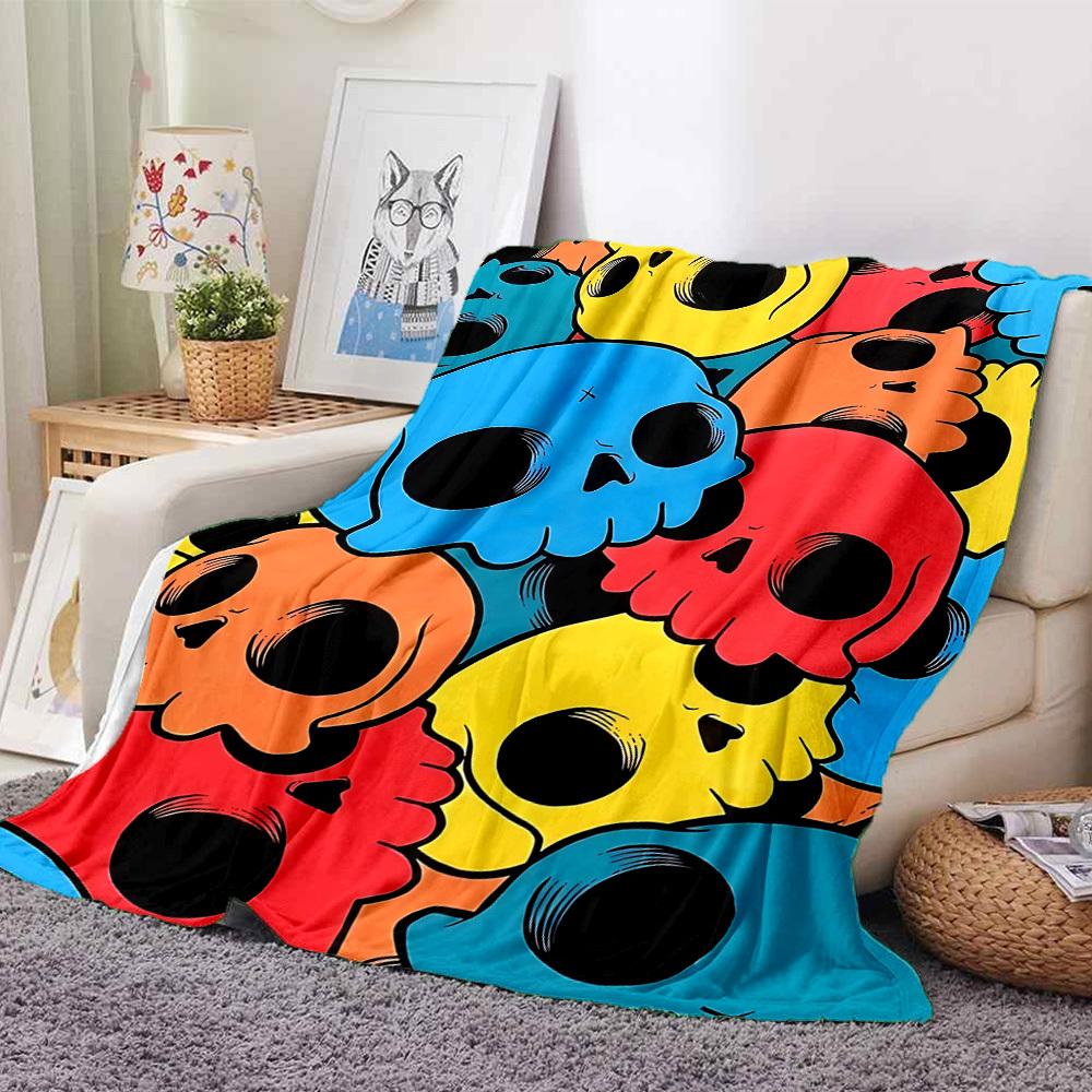 1pc Colorful Skulls Blanket Warm, Cozy, And Soft, Suitable for Sofas, Beds, Cars, And Office Use.Perfect for Camping And Travel, Making It a Great Gif
