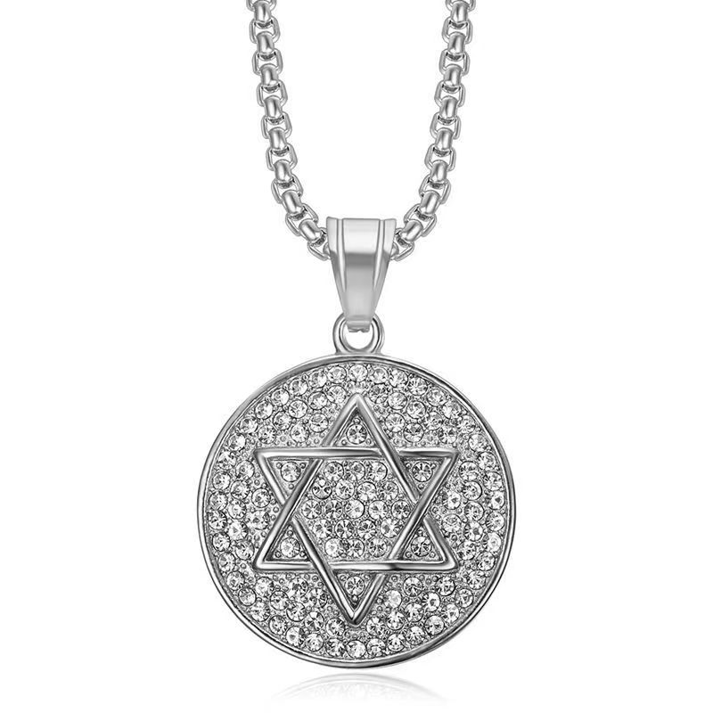 Hip Hop Iced Out Star of David Pendant Gold Color Stainless Steel Hexagram Necklaces for Men Women Jewish Jewelry Birthday Gift