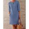 Plus Size Women Long Sleeve Ruched Dress with Pockets Cotton Linen Blend Casual Party Knee Length O Neck Solid Color Dress