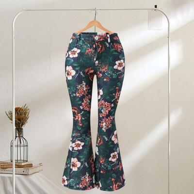 Женские джинсовые брюки с высокой талией, цветочным принтом, расклешенные джинсы с карманами, поясом, легкими дышащими джинсами