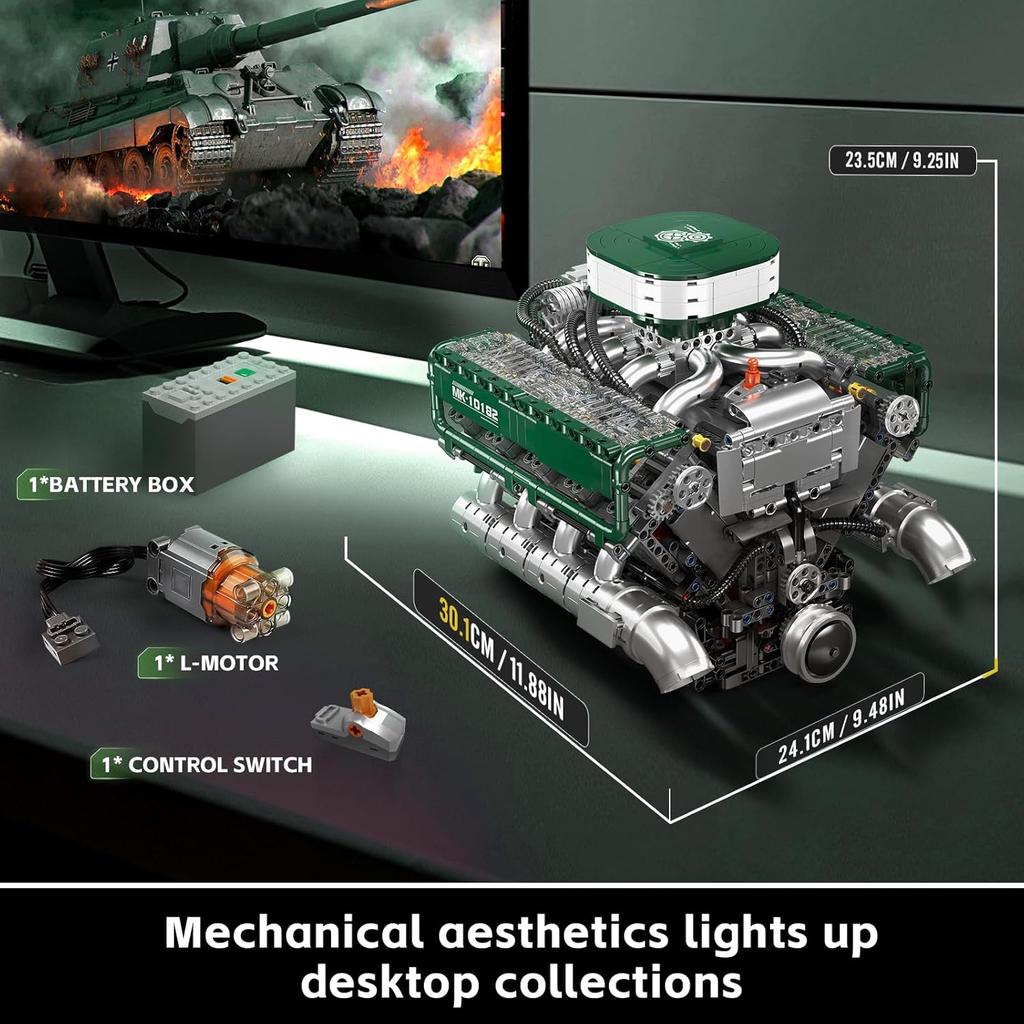 Mould King 10182 Технические игрушки-машинки Моторизованный V8 Танковый двигатель Конструктор для сборки Кирпичики танкового двигателя Детский рождественский подарок