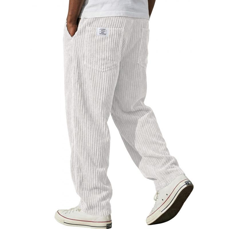 New men's American embroidered white label loose straight casual pants vertical stripes multi-pocket trousers