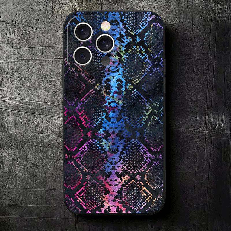 Модный мягкий чехол для телефона с узором под змеиную кожу для iPhone 16 16E 17 Air 15 Pro Max 14 Plus 13 Mini 11 12 7 Черная задняя крышка