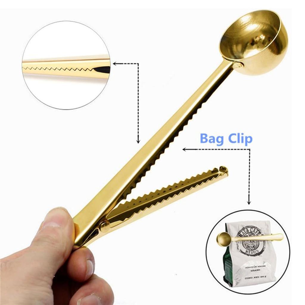 1 шт. Многофункциональная мерная ложка для кофе из нержавеющей стали с зажимом, двойная упаковка для пищевых продуктов, ложка для сухого молока, кухонные гаджеты